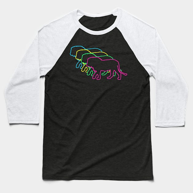 Lion 80s Neon Baseball T-Shirt by Nerd_art